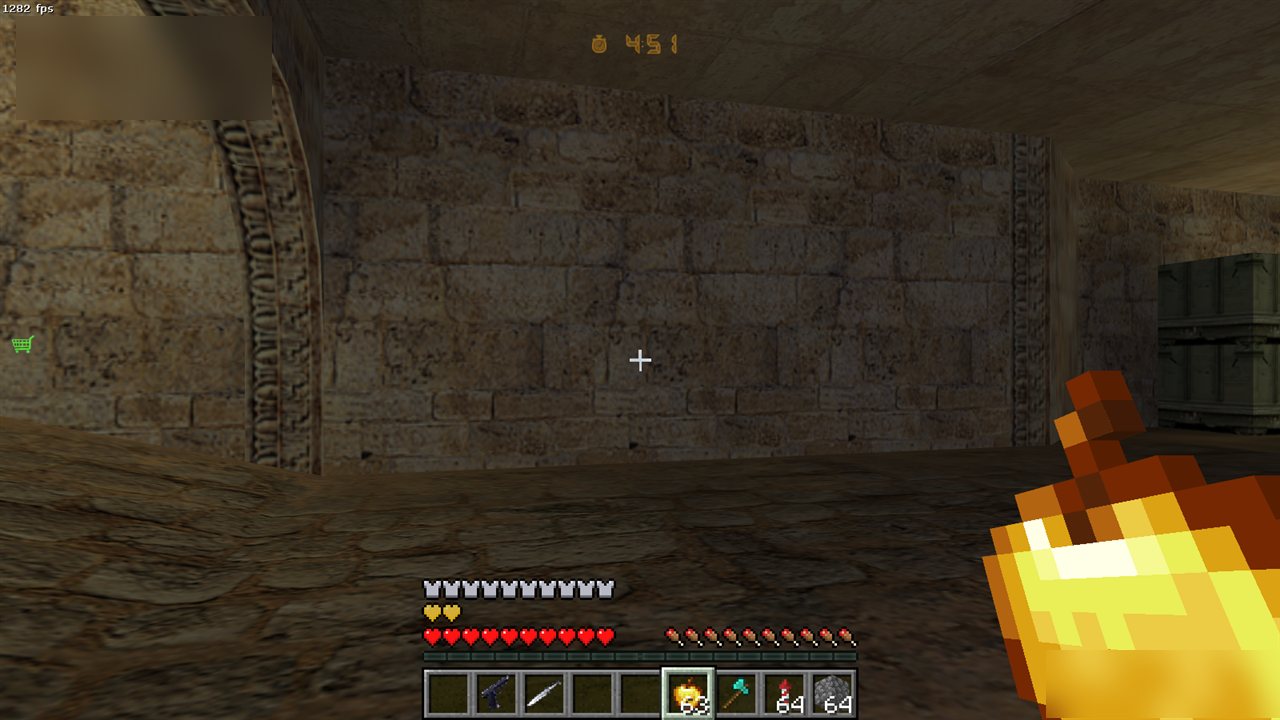 Holding a golden apple, with two absorption hearts above the health bar