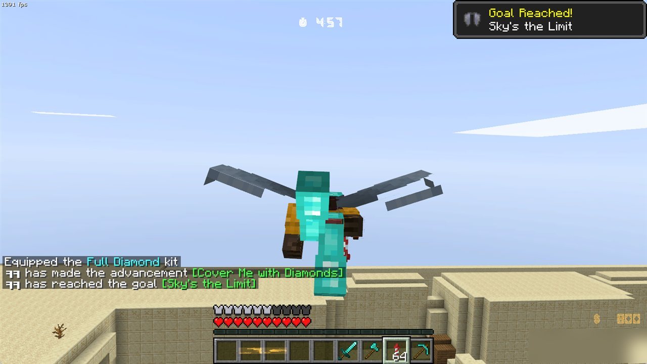 Third-person view of a player gliding on an elytra