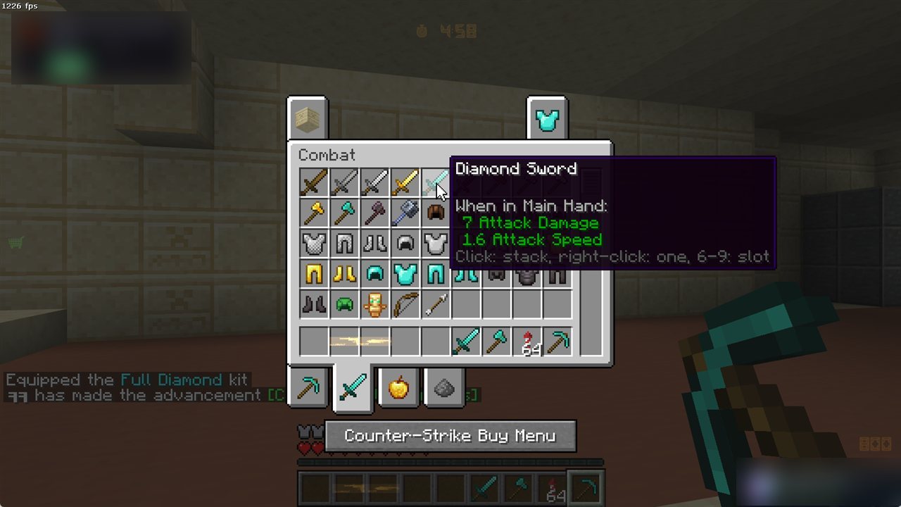 Creative inventory with a Diamond Sword tooltip